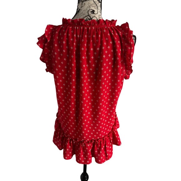 MISA Red Ruffle Trim Blouse Top Size Medium - Picture 4 of 5